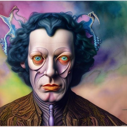 Surreal Portrait in Watercolor Style, Detailed and Ornate