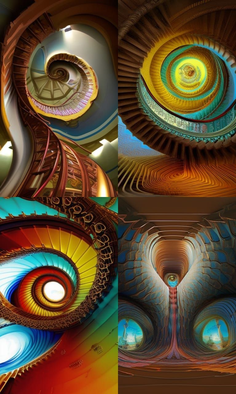 Heavenly Spiral Staircase in Psychedelic 3D Art