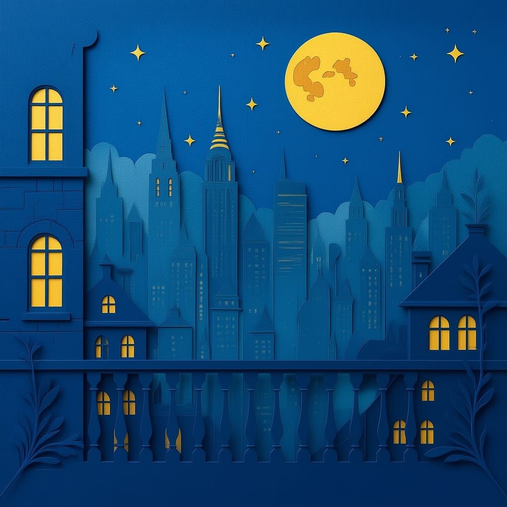 city view in paper cut style.