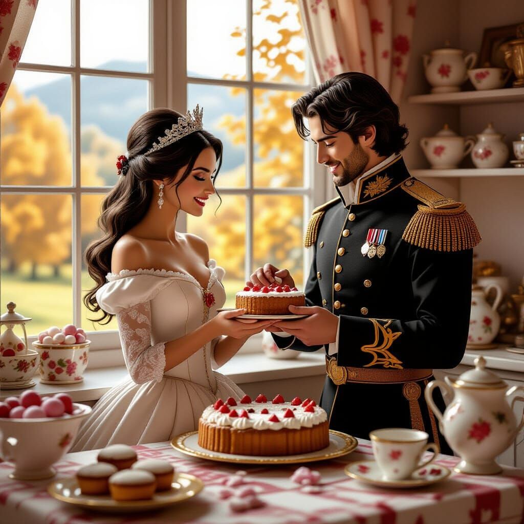 Princess Serves Chocolate Cake in Candy Kitchen