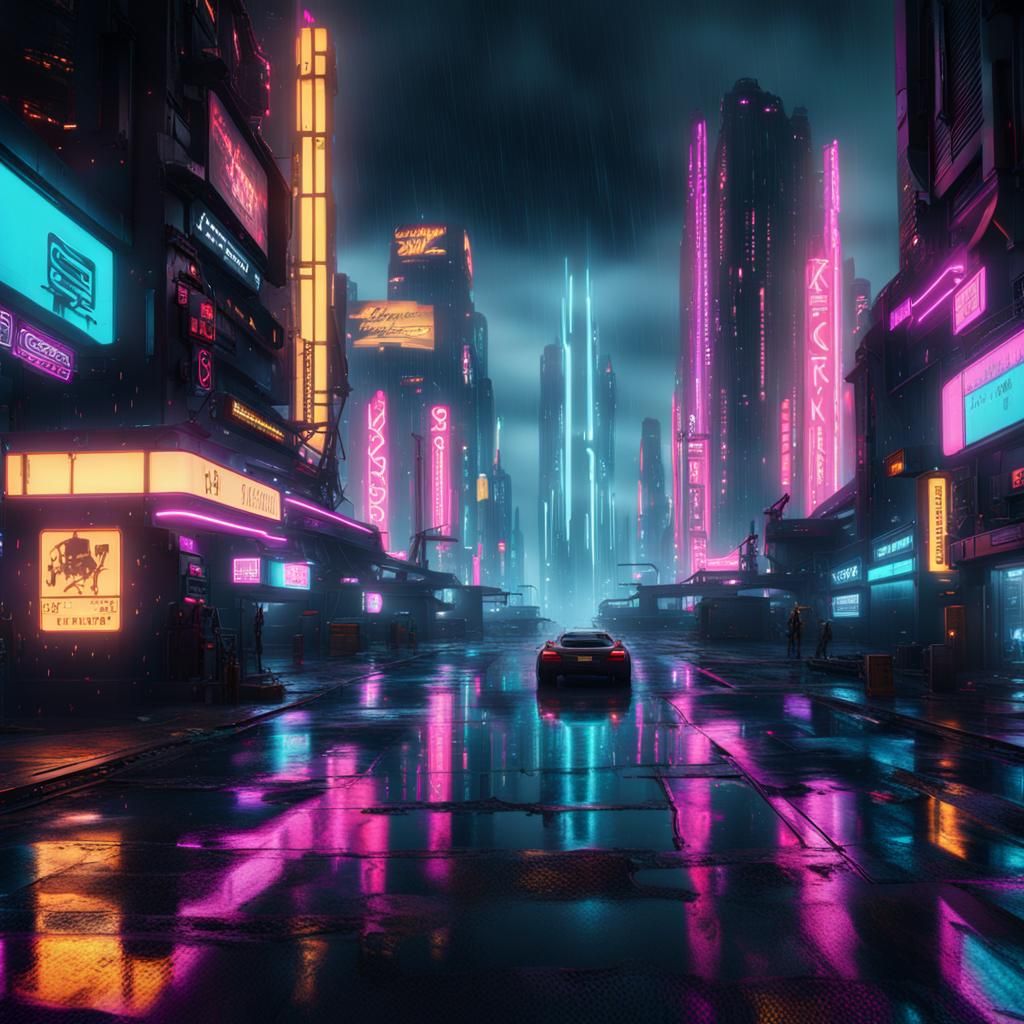 Raining Neon - AI Generated Artwork - NightCafe Creator