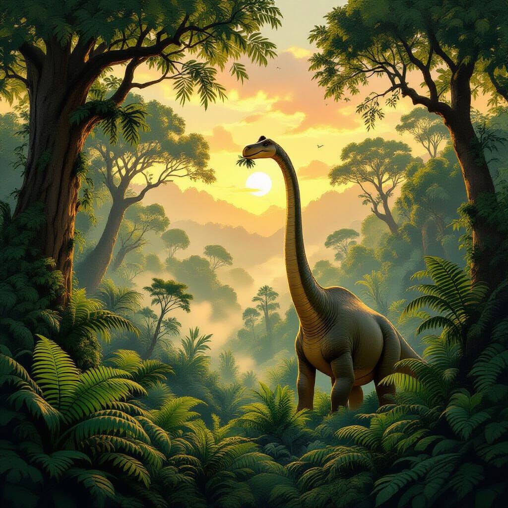 For the Jurassic Period challenge, imagine a lush, prehistoric jungle teeming with towering ferns and ...  by @IkaDo