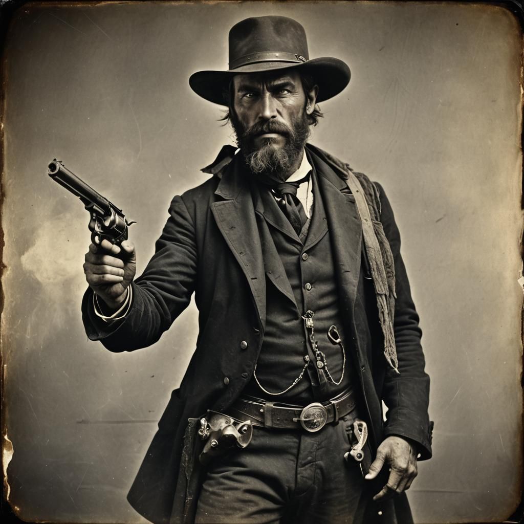 Badass rugged bearded Wild West gunslinger   by @nonaivo