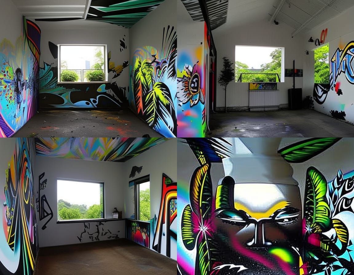 Graffiti art, street art, spray paint, high contrast, colorful