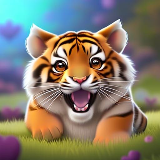 laughing baby tiger cute adorable sweet kawaii dreamcore pas...