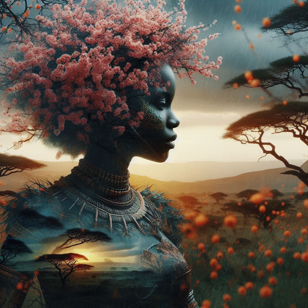 double exposure beautiful fantasy DALL-E 3 portrait landscape..