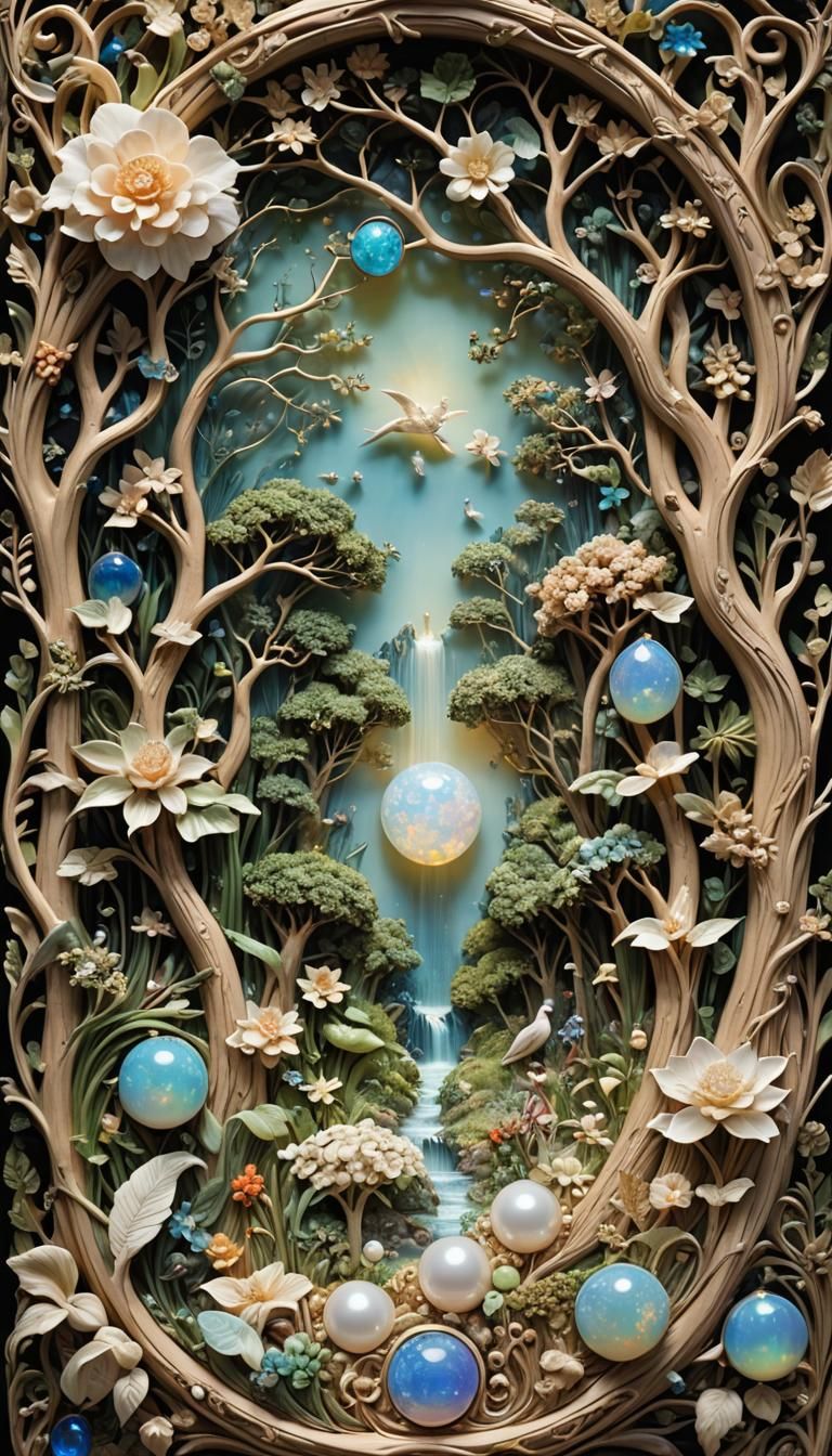 (Biblical Style Panel Depicting Garden Of Eden created out o...