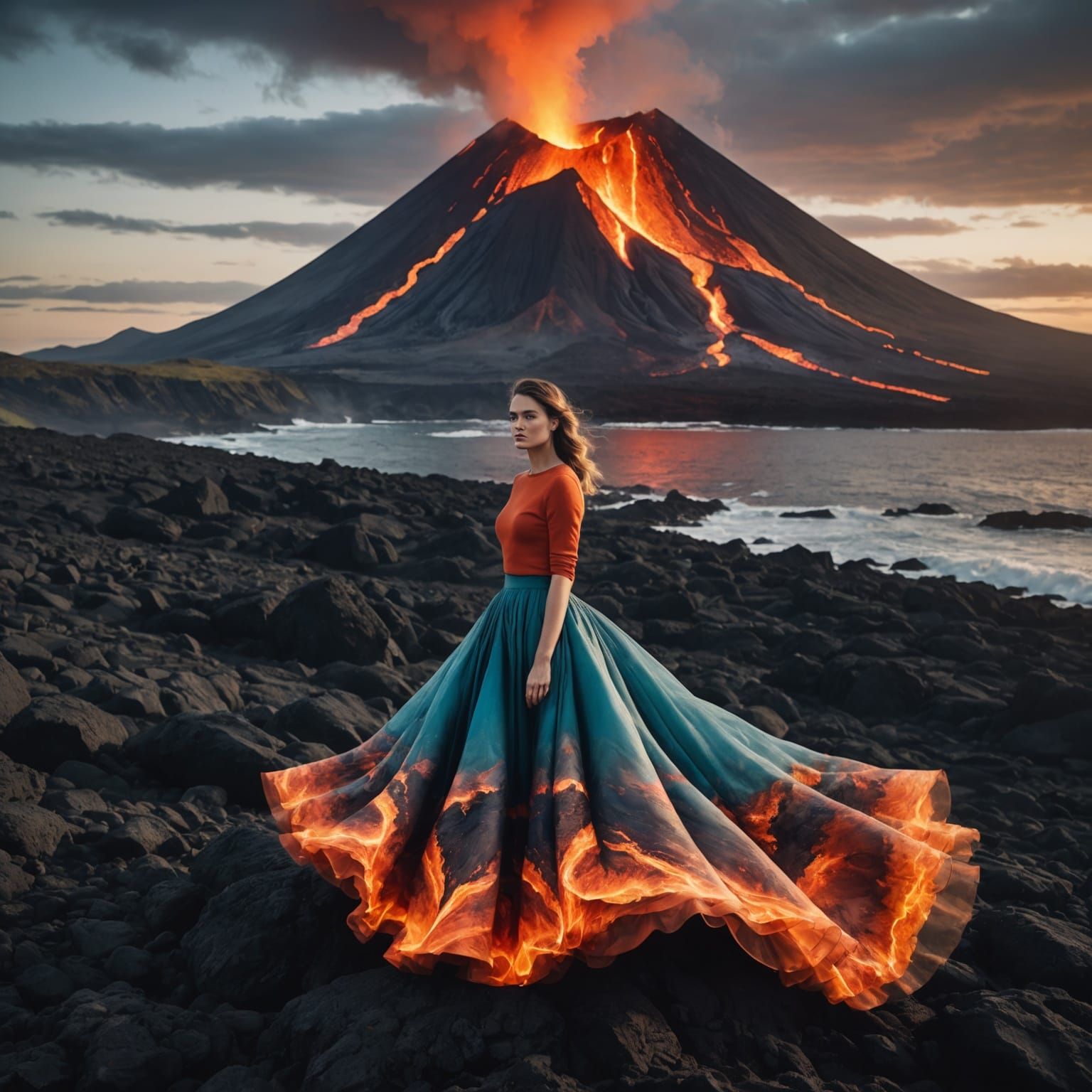 Volcanic Woman: Maximalist Double Exposure Eruption