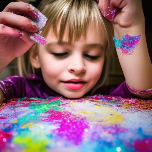 A five year old making glitter art.