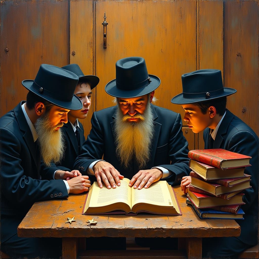 Jewish Children Studying Torah in Impressionist Style