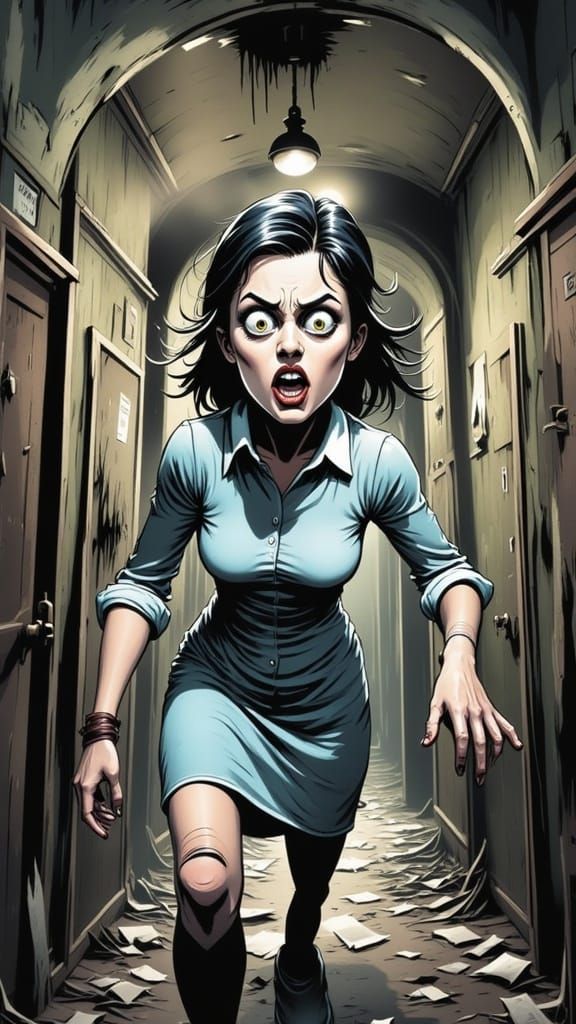 **Abandoned Asylum** - A dilapidated, overgrown mental hospital with broken windows, peeling paint, and rusted beds, echoing with faint whis...