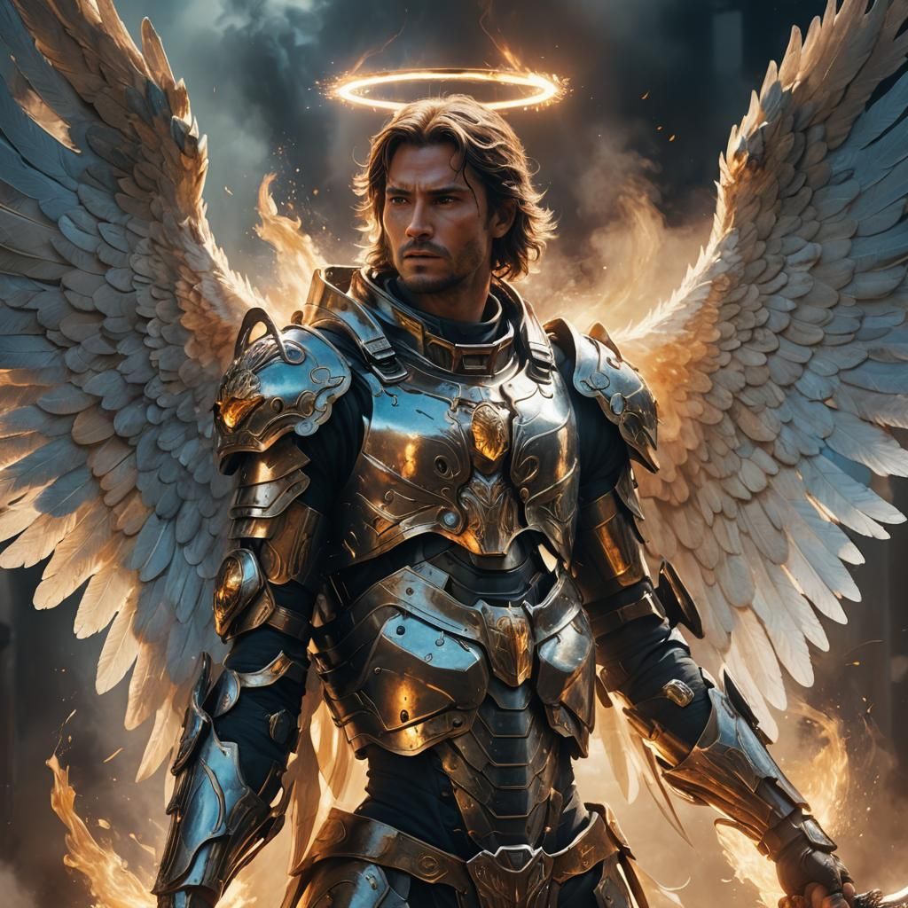 Angel Warrior in Ethereal Light: Hyperrealistic Concept Art