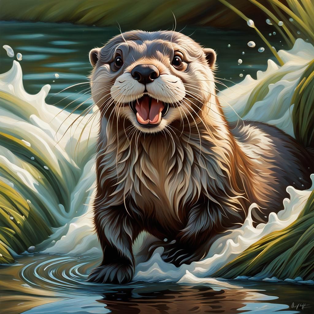 Mischievous otter frolics with abandon