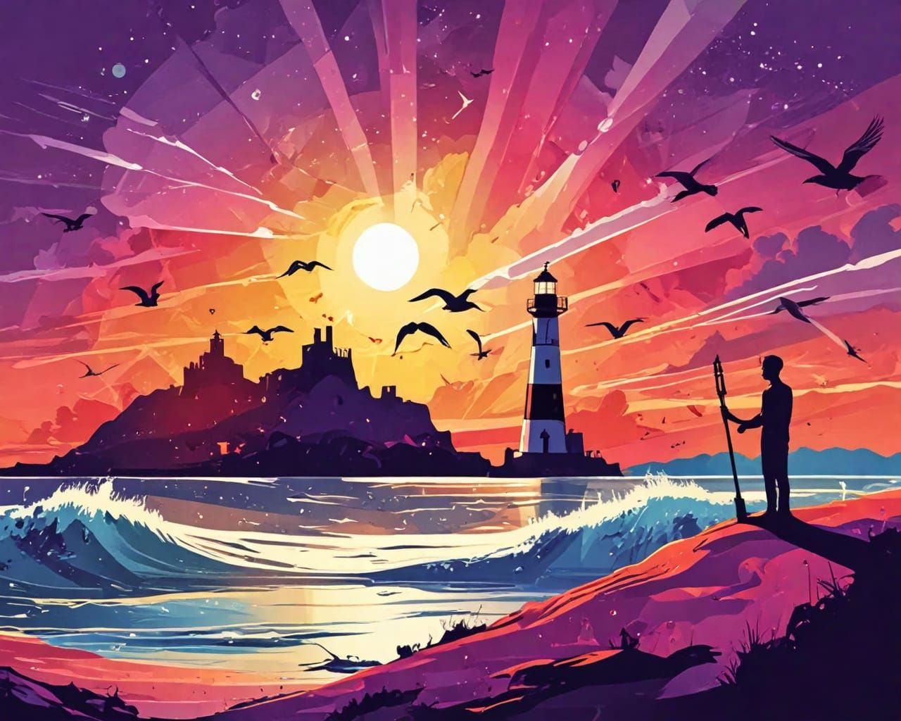 Lighthouse. Abstract scene.