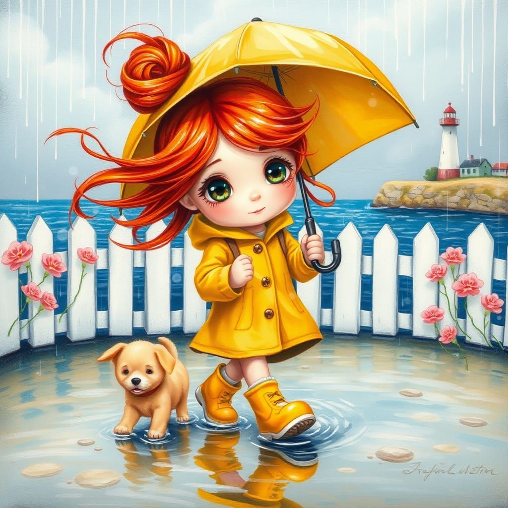 whimsical painting of a  little  girl with beautiful eyes an...