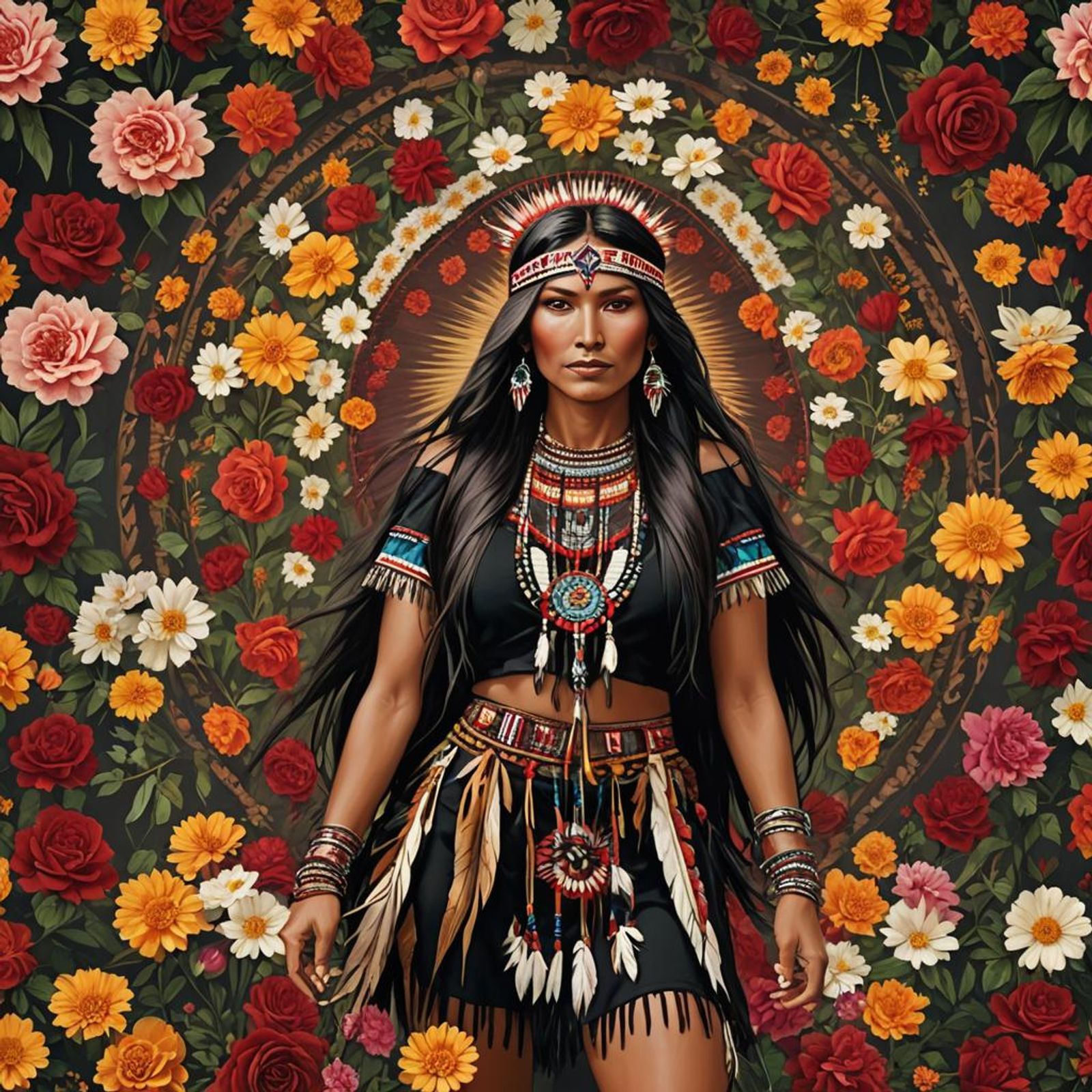 Proud woman standing infront of flowers - AI Generated Artwork ...