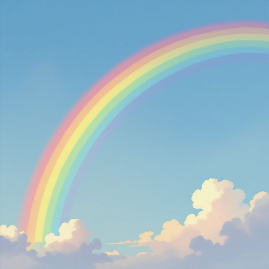 Soft Pastel Rainbow Arcing Across Blue Sky