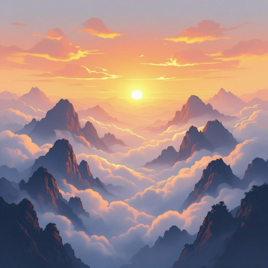 Majestic Sunrise Over Yellow Mountain Peaks