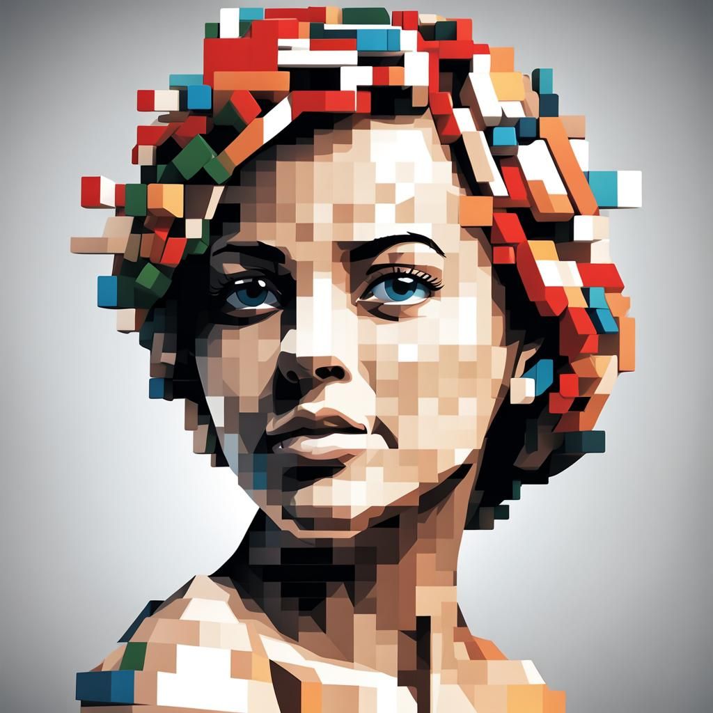 Pixels Perfectly Arranged, portrait, by pixel vector art by 3d blocks ...