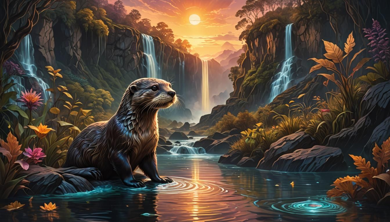 Otter's Surreal Sunset River Journey