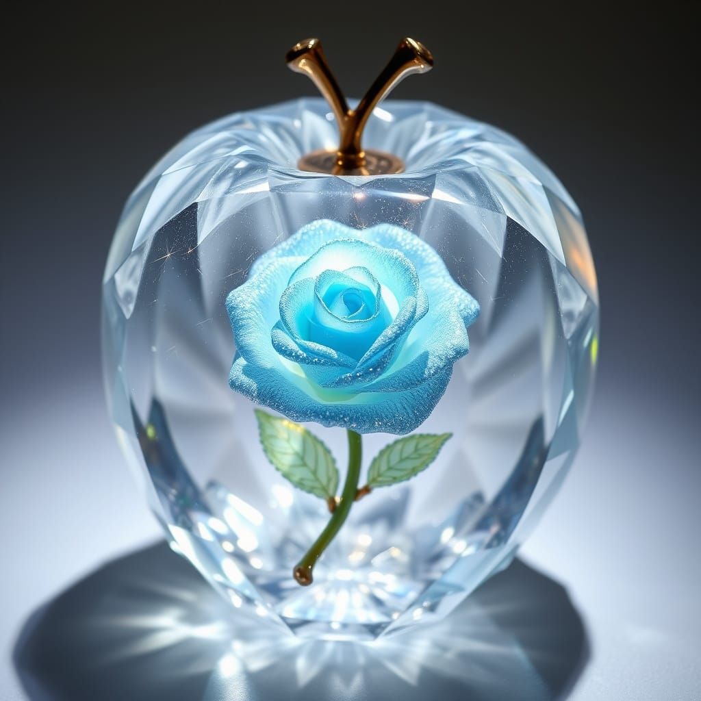 Crystal Apple with Glittering Blue Rose