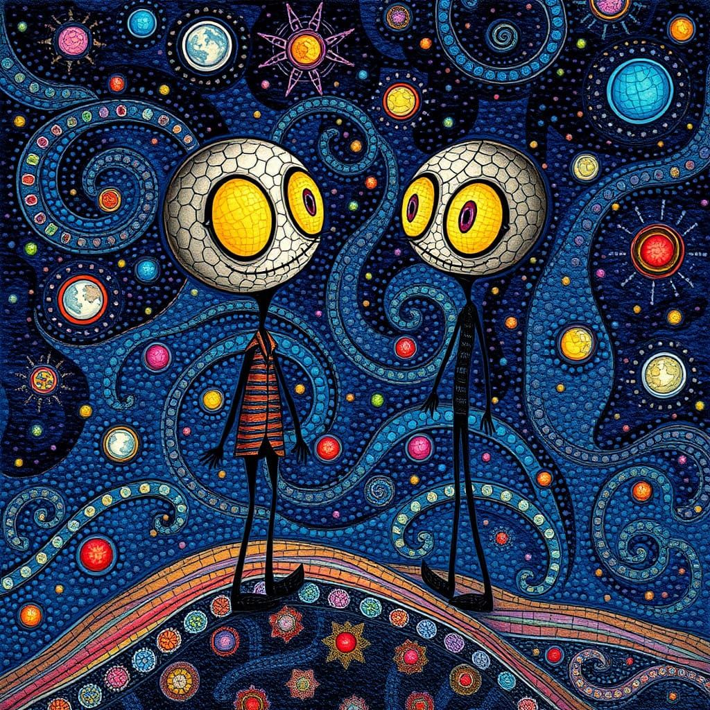 Surreal Textured Masterpiece in Whimsical Triadic Colors