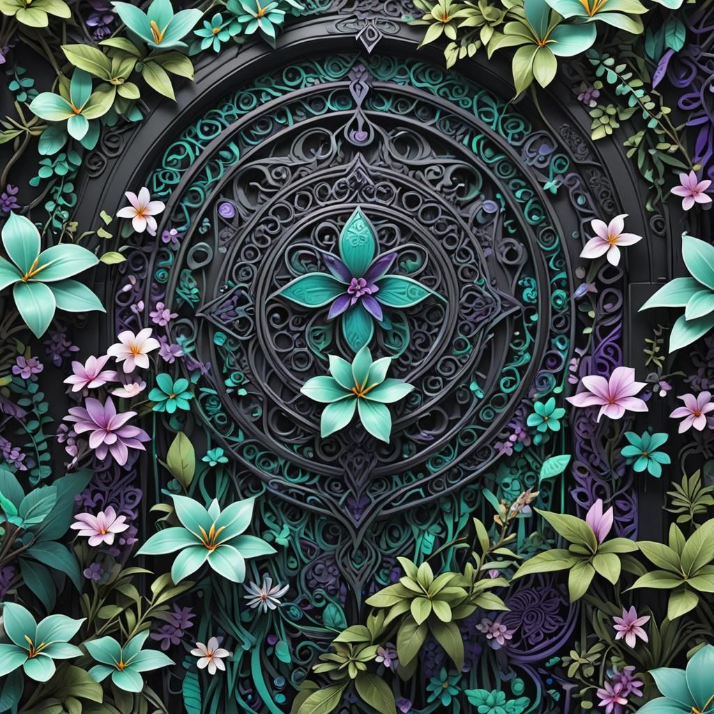 Filigree black mint purple teal plumeria zentangle filigree ...