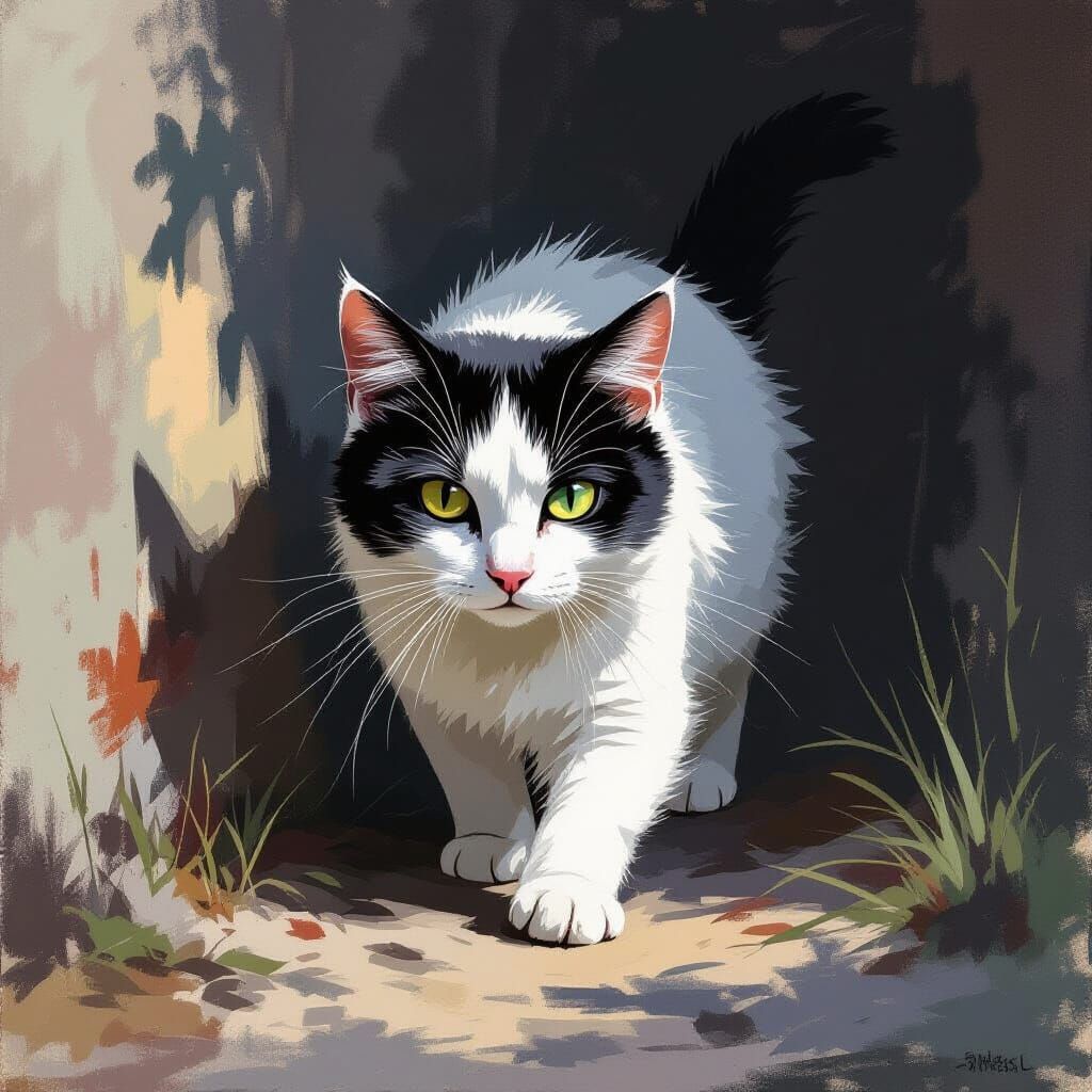 White and black munchin cat.  by @akagra jain