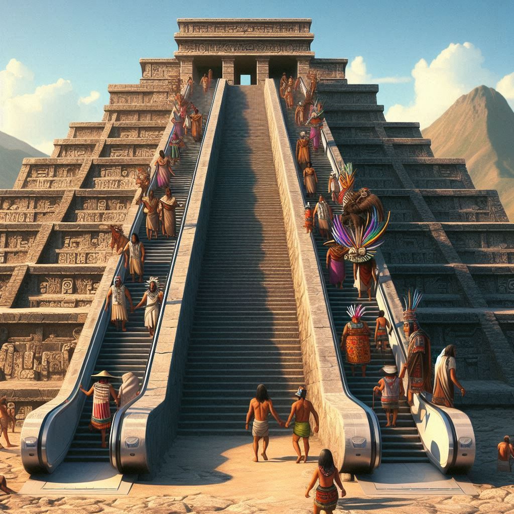 Mesoamerican step-pyramid, but it's an escalator