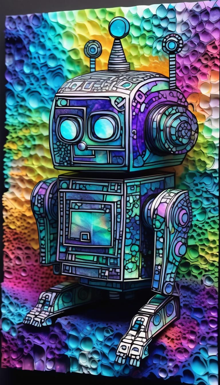 built a prompt; 3D FRACTALS, EYRIE, ALCOHOLINK, robot, holographic