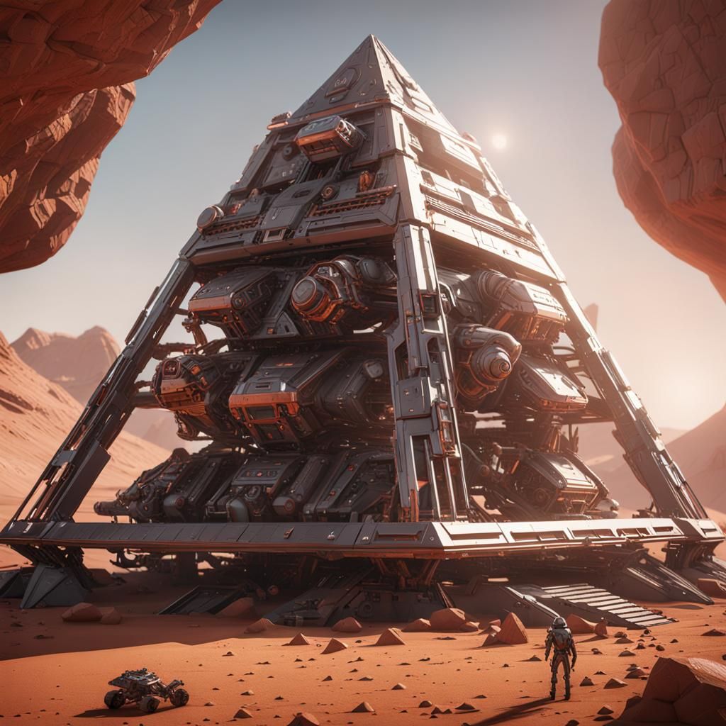 2 martian building a pyramid