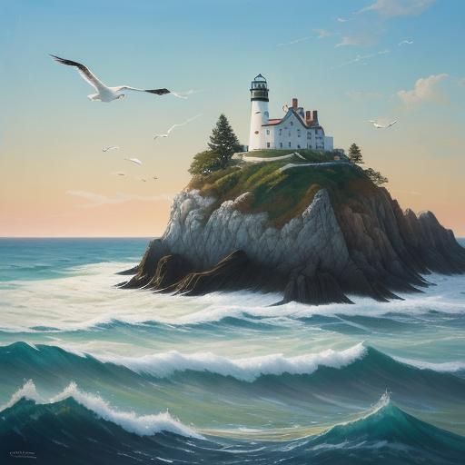 A lighthouse in coast island at sea