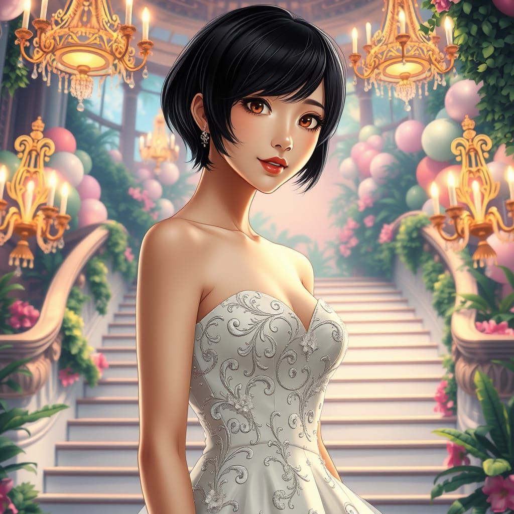 Anime-Inspired Beauty in a Whimsical Prom Setting