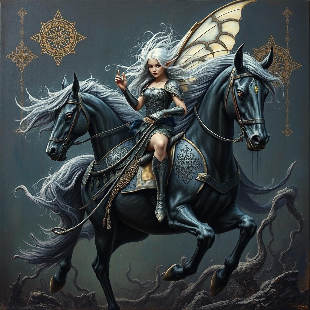 "Fairy Elf riding a horse"  by @See