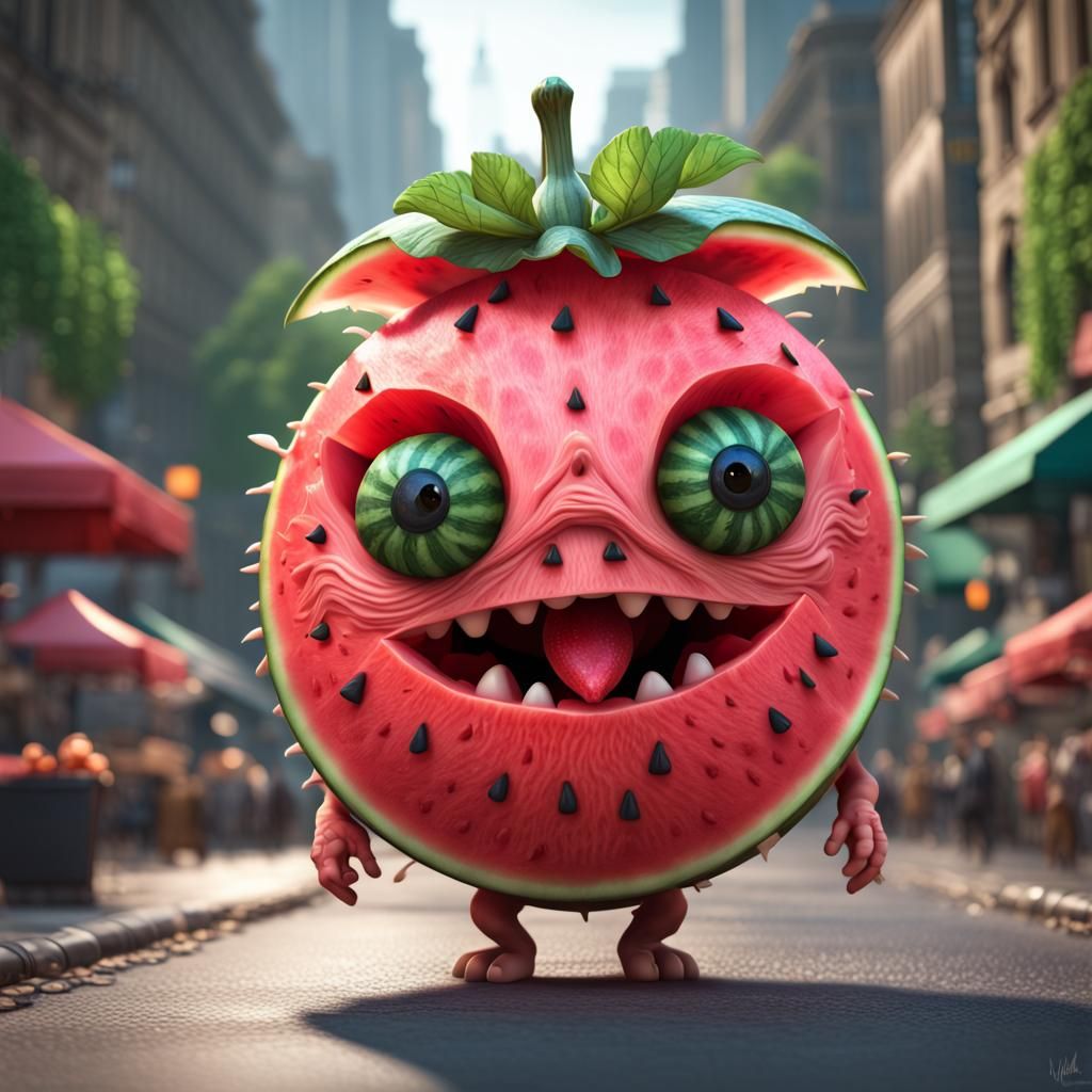 Cute watermelon creature - AI Generated Artwork - NightCafe Creator