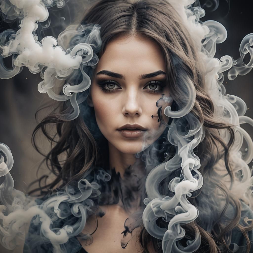 A beautiful girl made of smoke