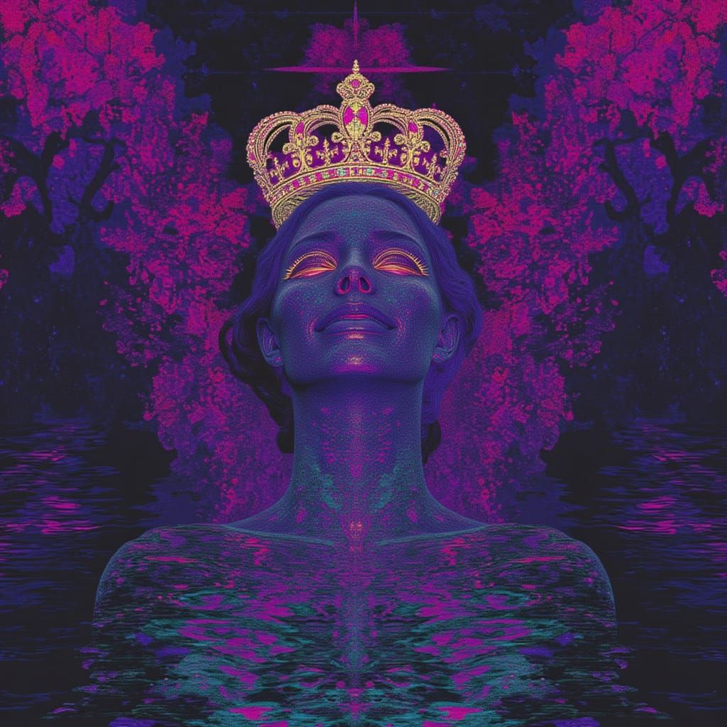 Miss Queen has a new crown. <lora:11-11:1.0> glitch art seapunk liminal