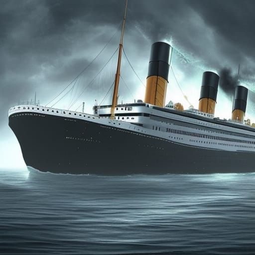 the titanic ship, futuristic, cyberpunk style, in a post apocalyptic ...