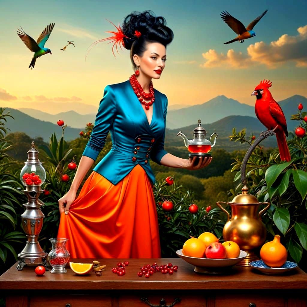 Surreal Lady with Exotic Animals, in Hyperrealistic Style