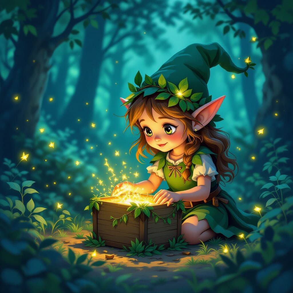 Enchanted Elf Girl Discovery in Miyazaki-Inspired Forest