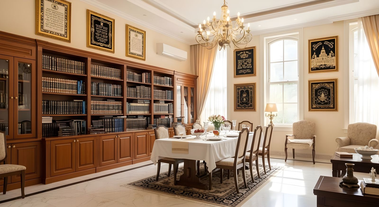 Elegant Haredi Home Interior with Judaica Art