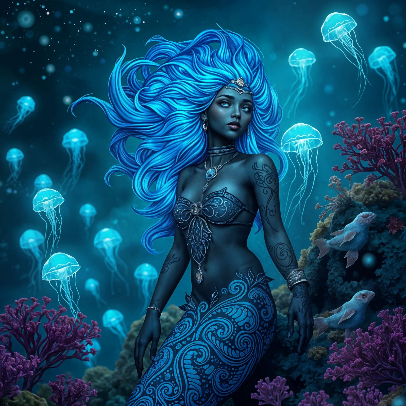 Bioluminescent mermaid  by @Laevos