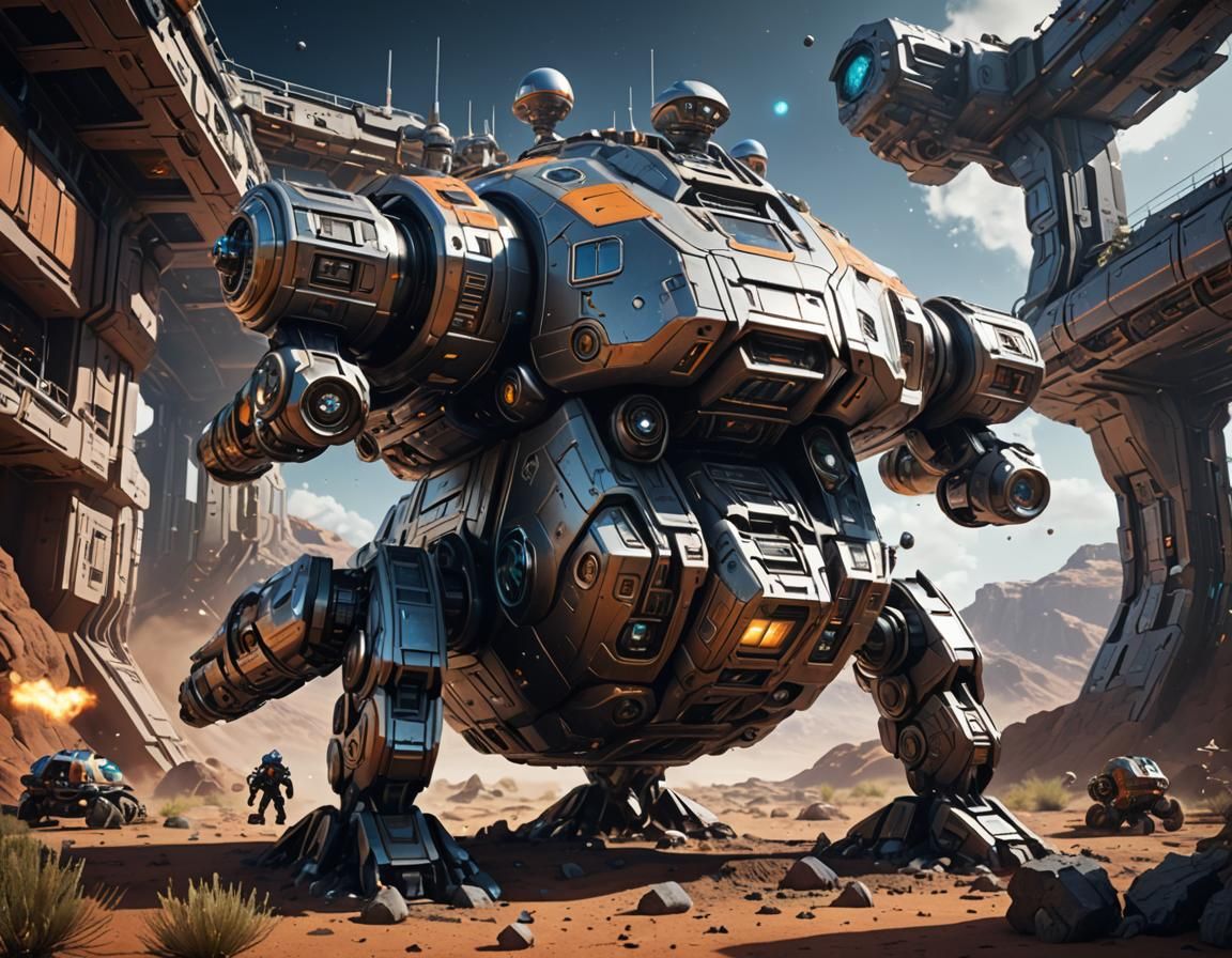 A spaceship in shape of a pot, with space cannons and thrust...