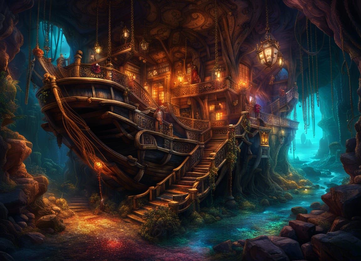 Pirate HQ Built Into Cliffside Cave  by @undefined