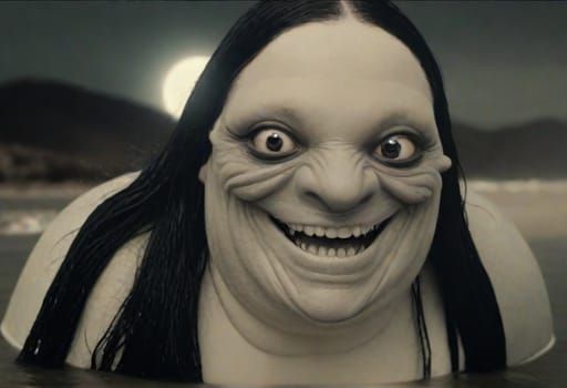 Extremely Terrifying Folklore creature the movie version of the truly terrifying the pale lady with a very crazy look on the face full of pu...