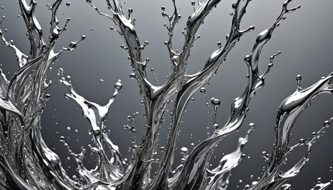 minimalistic high end splashing silver tinted liquid becomin...