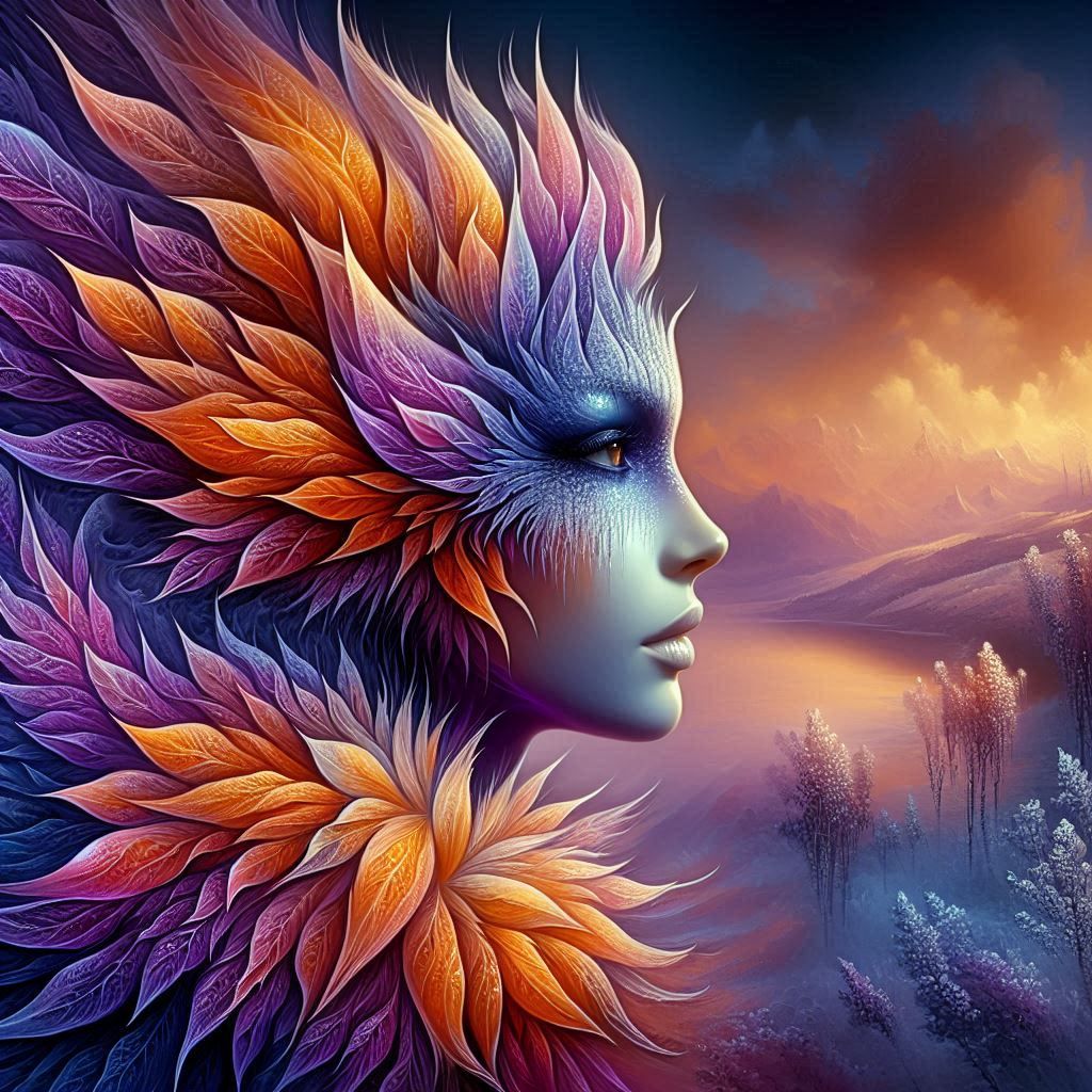 Orange Purple  Petal Woman