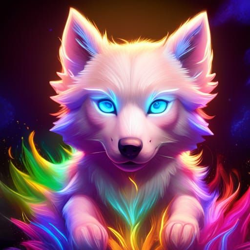 neon baby wolf, cute, adorable, double color fur, realistic ...
