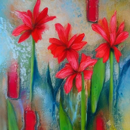 Chinese Stamp with Narcissus in Neo-Impressionist Style