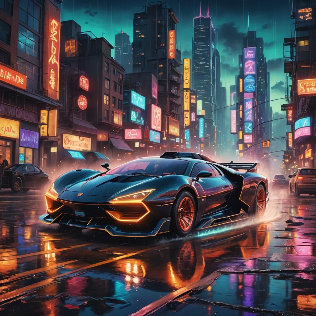 a surreal  Inspired Futuristic Super Car Navigates Neon Lit Cityscape in High Speed Hovercraft hdr 8k ...  by @xSexyKx